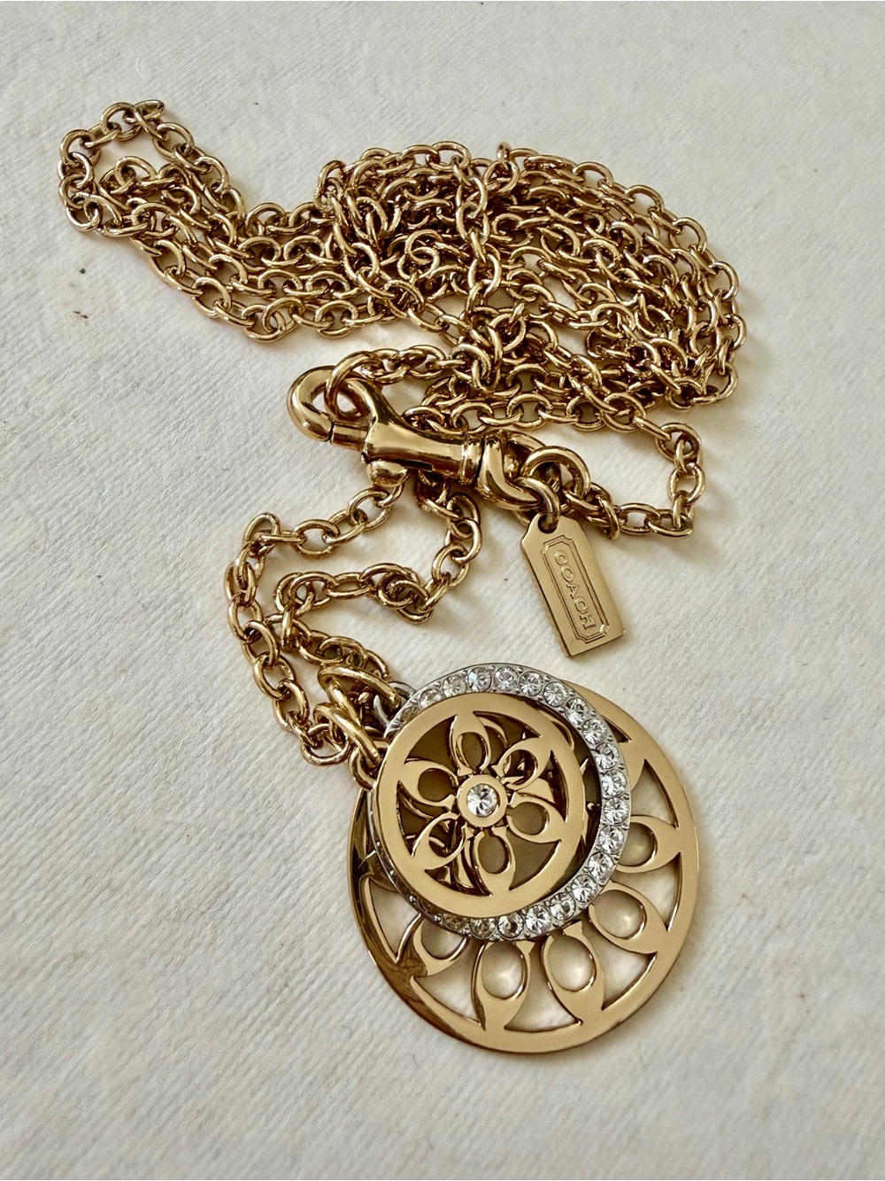 Vintage Coach Gold-Tone Crystal Pendant Necklace